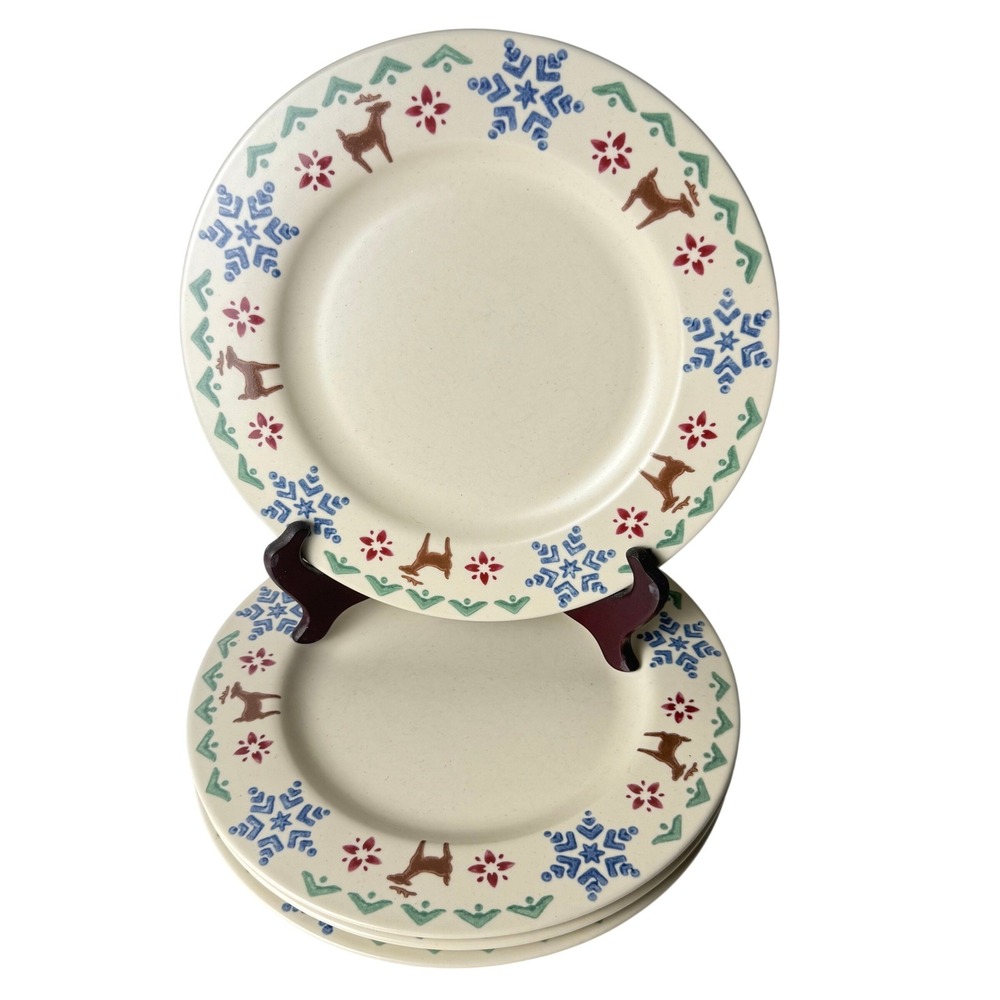 Pfaltzgraff Nordic Christmas Reindeer Snowflake 10in Dinner Plates Set of 4 USA